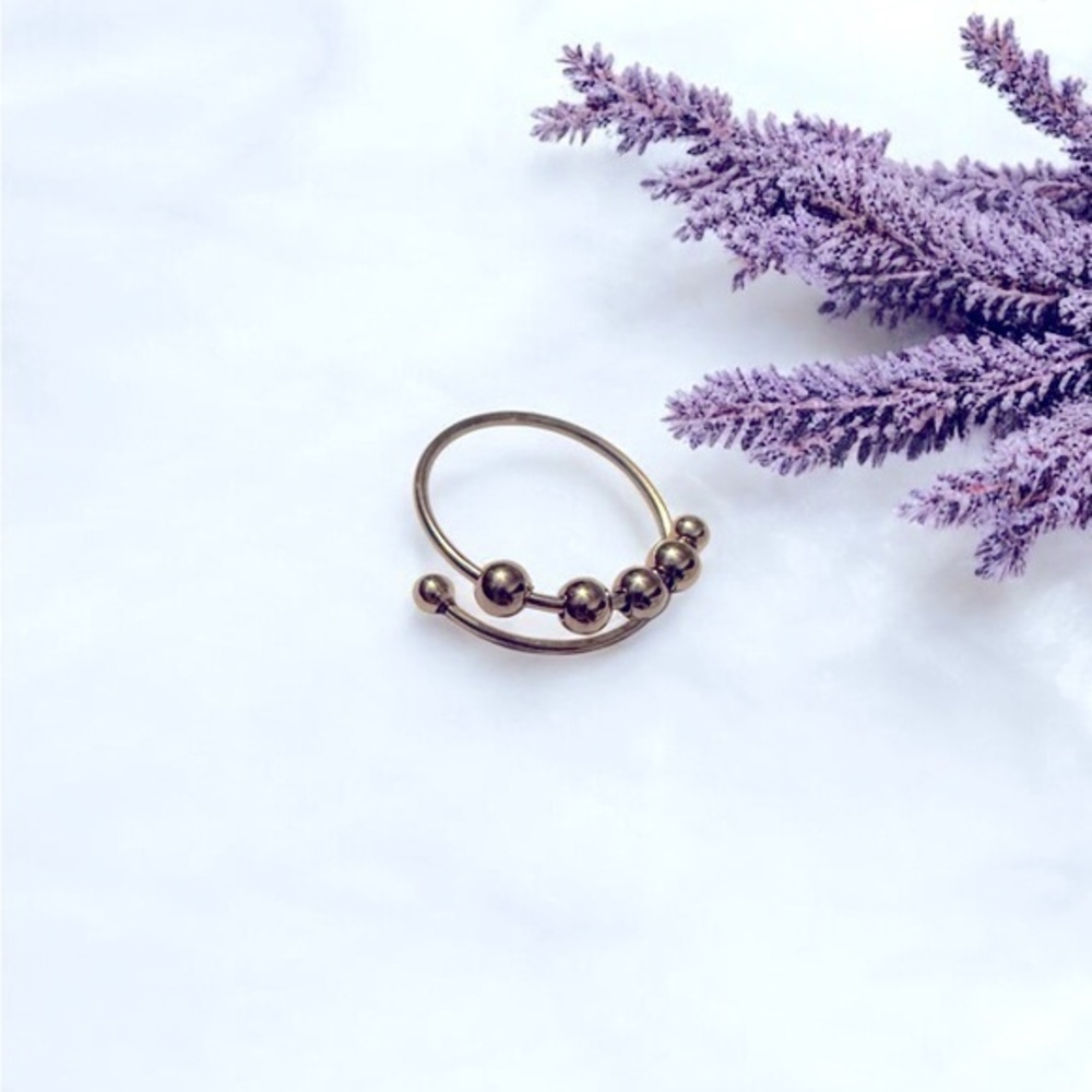 Adjustable 4 spinning bead fidget ring in gold